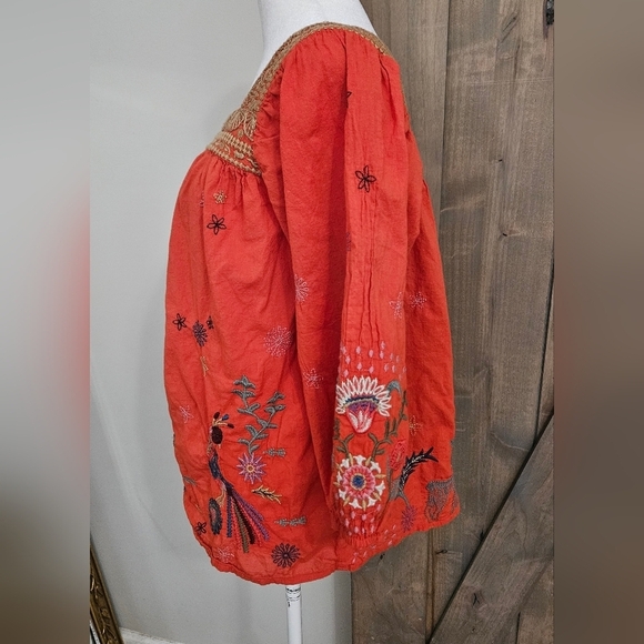 JOHNNY WAS Lucy Artisan Embroidered Blouse In Red Multi. Size XS - Picture 10 of 12